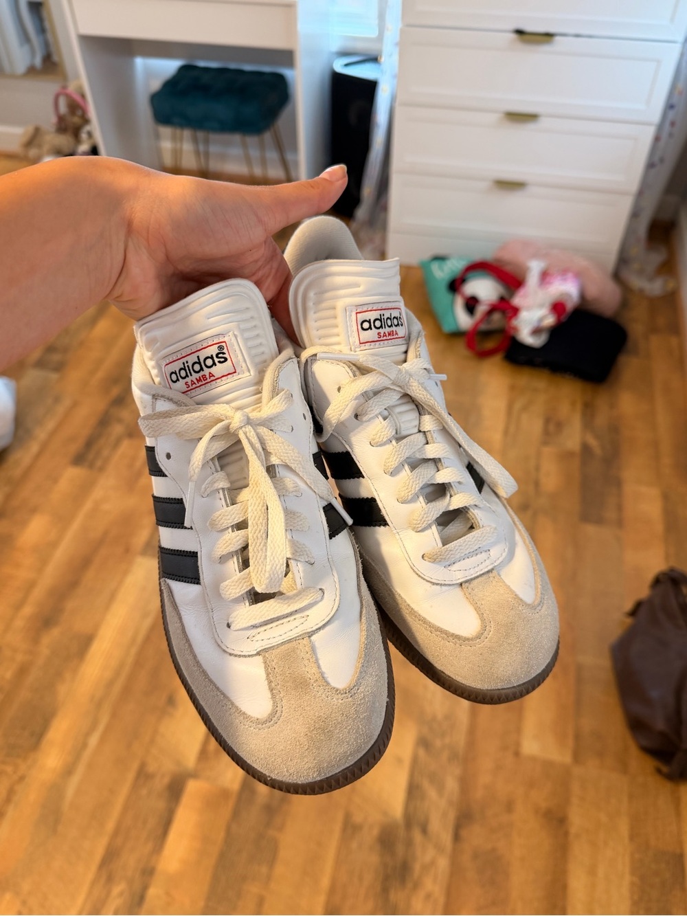 adidas Samba White, Black & Gray Leather Suede Sneakers